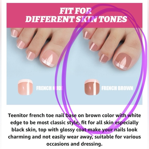 French Tip Press On Nails for Toe With Nail Glue, 6 Sets Toe Nail Tips Glue on - Picture 8 of 15